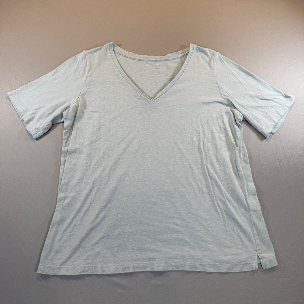 Eileen Fisher Organic Cotton Slub Shirt Light Blue XS Minimalist Quiet Luxury